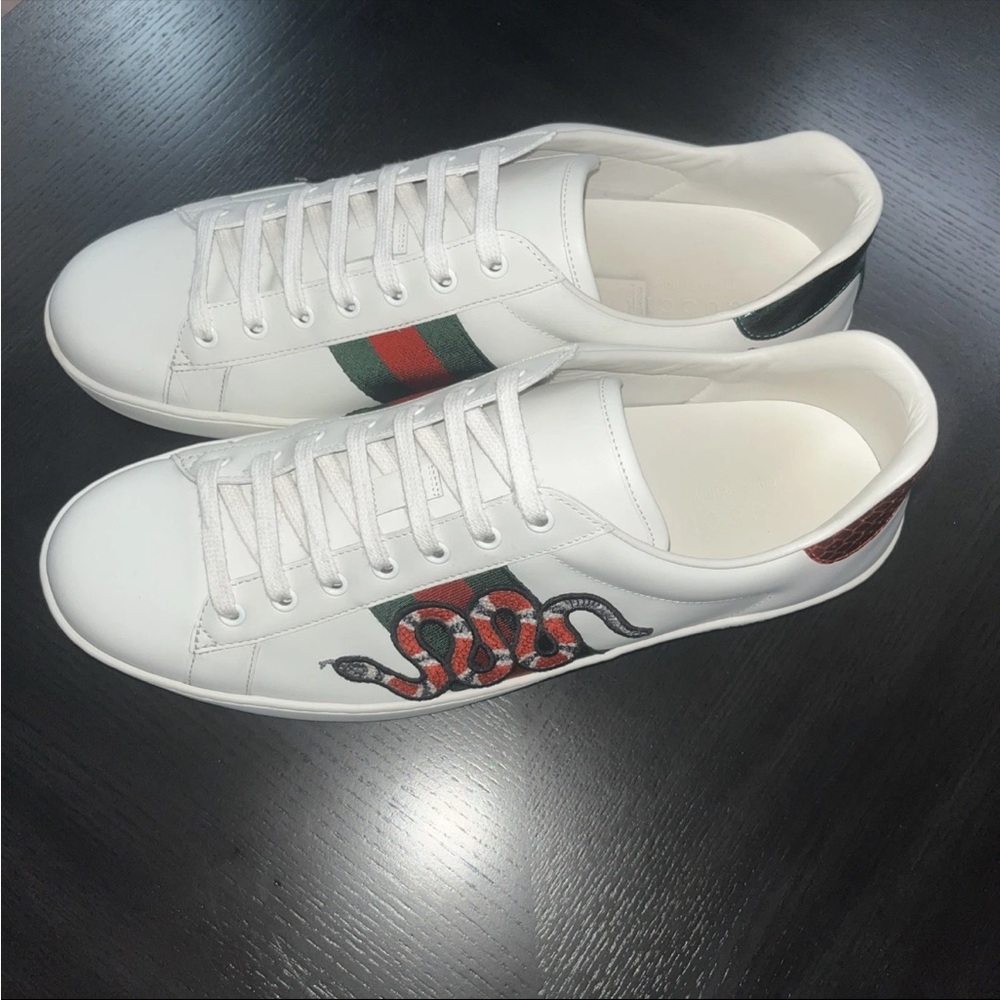 Men’s Gucci Ace Sneakers Embroidered Snake Size 12 US, Cleaned And Refurbished - Picture 6 of 8